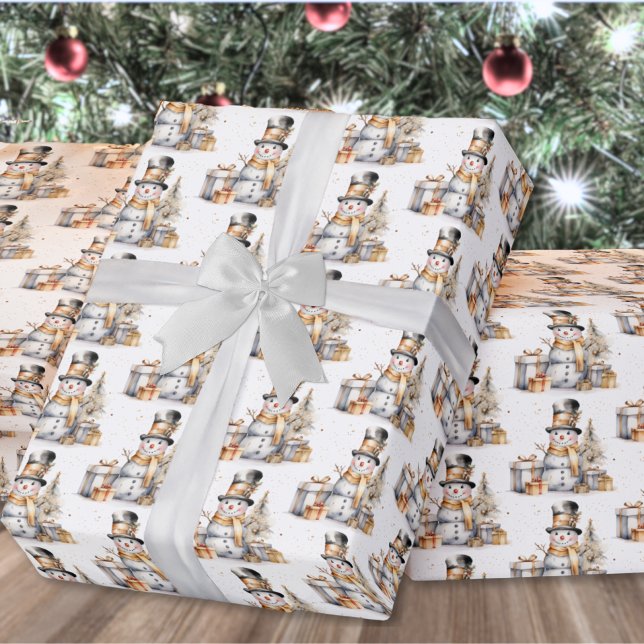 Schwarz-weiß Winter Snowman Weihnachten Geschenkpapier (Black White Winter Snowman Christmas Wrapping Paper)