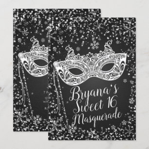 Schwarz Weiß Winter Wonderland Maskenball Sweet 16 Einladung
