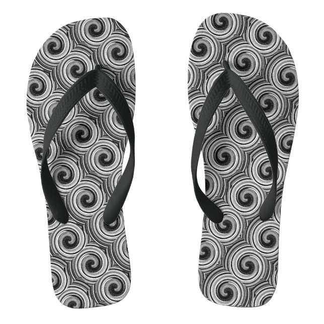 Schwarz-Weiß-Wirbel zeitgenössisch monochrom Flip Flops (Fußbett)