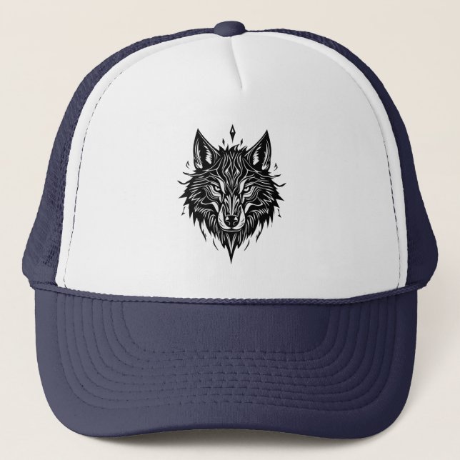 Schwarz-Weiß-Wolf-Abbildung Truckerkappe (Vorderseite)
