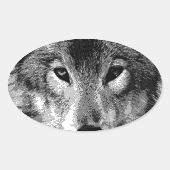 Schwarz & Weiß Wolf Augen Ovaler Aufkleber (Vorderseite)