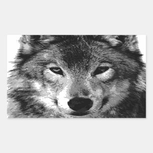Schwarz & Weiß Wolf Augen Rechteckiger Aufkleber