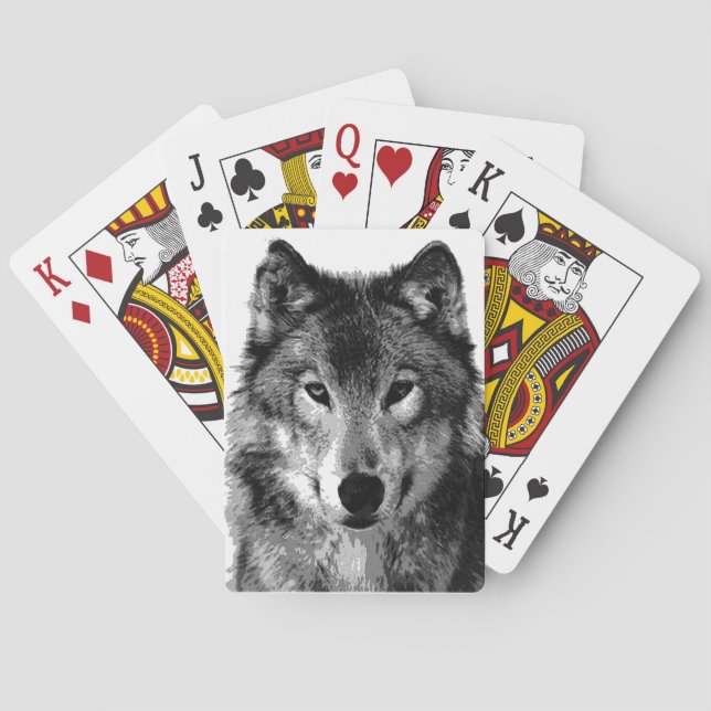 Schwarz & Weiß Wolf Augen Spielkarten (Rückseite)