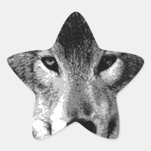 Schwarz & Weiß Wolf Augen Stern-Aufkleber