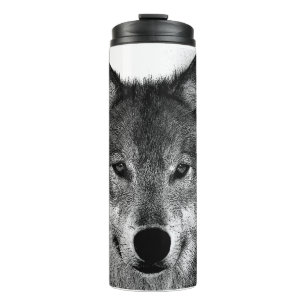 Schwarz-Weiß-Wolf-Augustift Thermosbecher