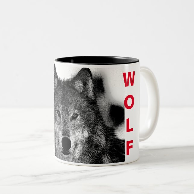 Schwarz-Weiß-Wolf-Augustift Zweifarbige Tasse (VorderseiteRechts)