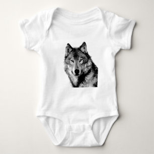 Schwarz-Weiß-Wolf Baby Strampler
