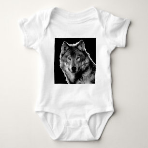 Schwarz-Weiß-Wolf Baby Strampler