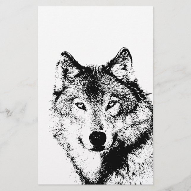 Schwarz-Weiß-Wolf Briefpapier (Vorderseite)