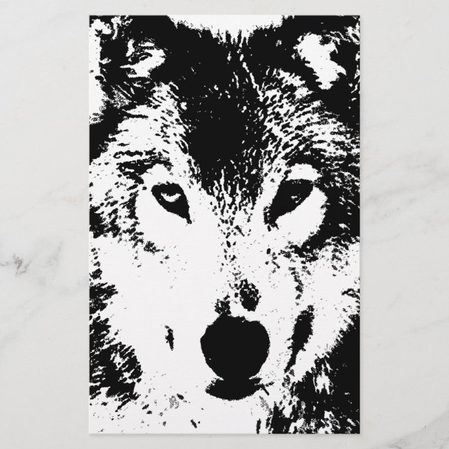 Schwarz-Weiß-Wolf Briefpapier (Vorderseite)