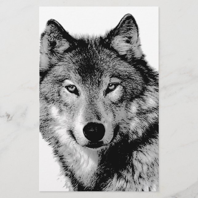 Schwarz-Weiß-Wolf Briefpapier (Vorderseite)