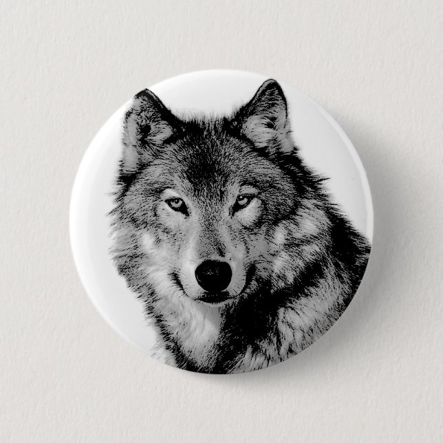 Schwarz-Weiß-Wolf Button (Vorderseite)