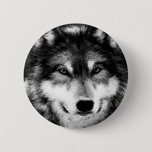 Schwarz-Weiß-Wolf Button (Vorderseite)