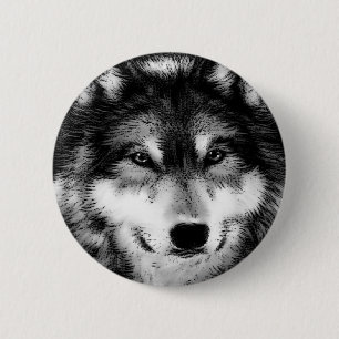 Schwarz-Weiß-Wolf Button
