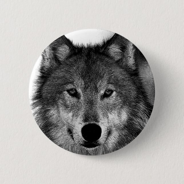 Schwarz-Weiß-Wolf Button (Vorderseite)