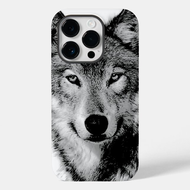 Schwarz-Weiß-Wolf Case-Mate iPhone 14 Pro Hülle (Rückseite)
