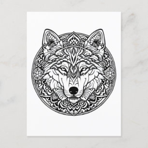 Schwarz-Weiß-Wolf-Farbstil Postkarte