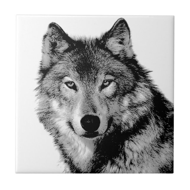 Schwarz-Weiß-Wolf Fliese (Vorderseite)