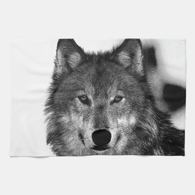 Schwarz-Weiß-Wolf Handtuch (Horizontal)