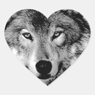 Schwarz-Weiß-Wolf Herz-Aufkleber