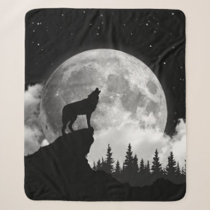 Schwarz-Weiß-Wolf heult auf dem Mond Sherpadecke