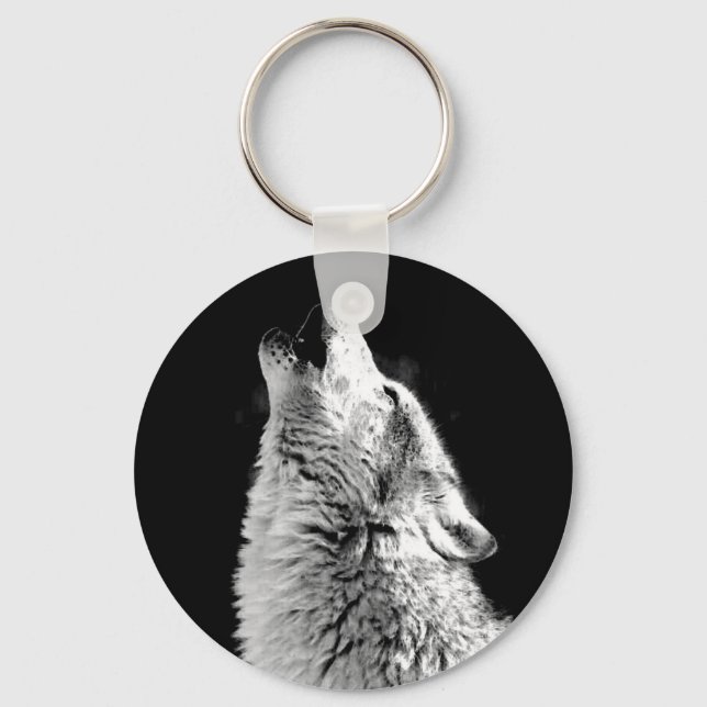 Schwarz-Weiß-Wolf-Howling an der Schlüsselkette de Schlüsselanhänger (Vorderseite)