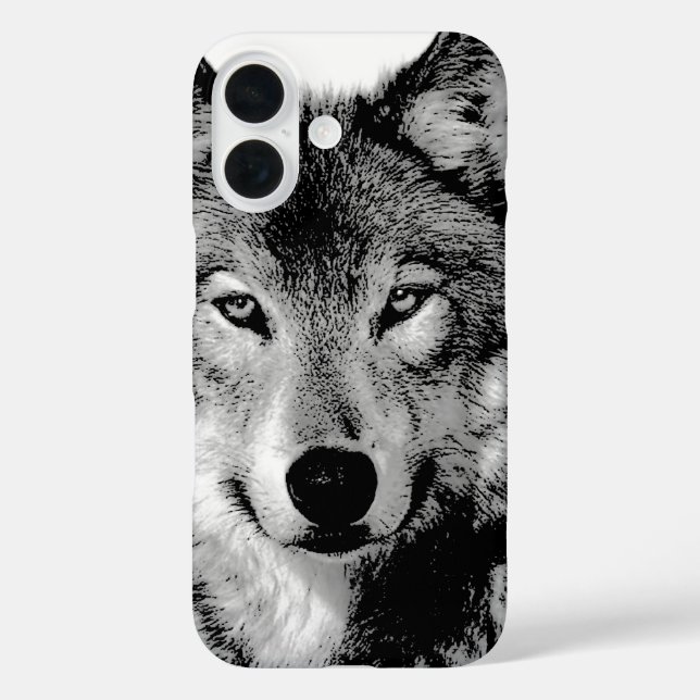 Schwarz-Weiß-Wolf iPhone 16 Hülle (Rückseite)