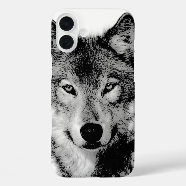 Schwarz-Weiß-Wolf iPhone 16 Plus Hülle (Rückseite)