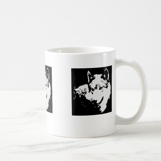 Schwarz-Weiß-Wolf Kaffeetasse (Rechts)
