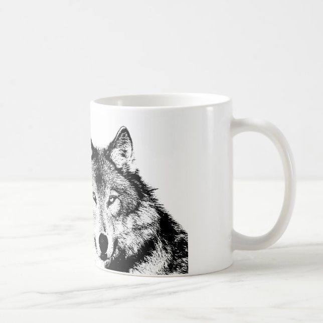 Schwarz-Weiß-Wolf Kaffeetasse (Rechts)