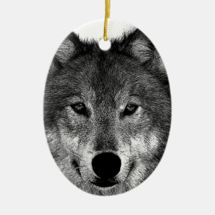 Schwarz-Weiß-Wolf Keramik Ornament