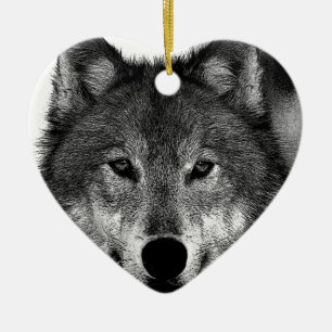 Schwarz-Weiß-Wolf Keramik Ornament