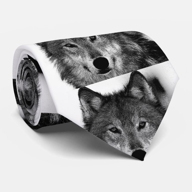 Schwarz-Weiß-Wolf Krawatte (Gerollt)