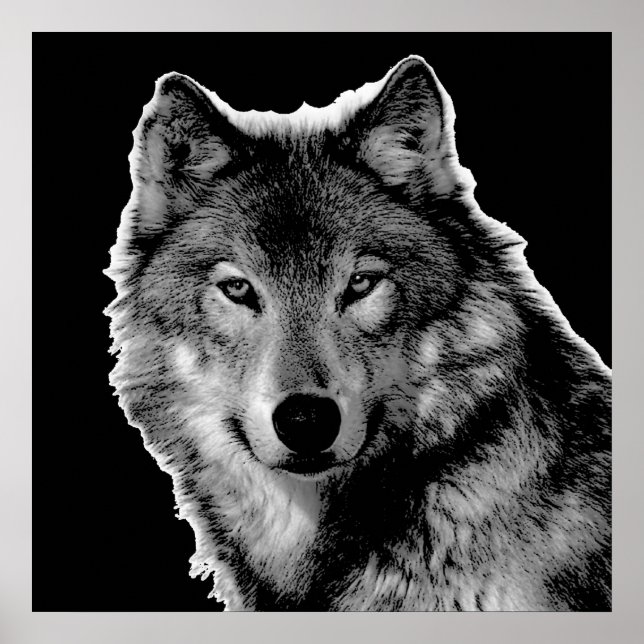 Schwarz-Weiß-Wolf-Kunstwerk Poster (Vorne)