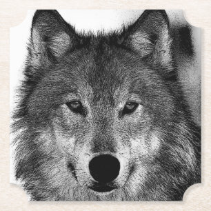 Schwarz-Weiß-Wolf-Kunstwerk Untersetzer