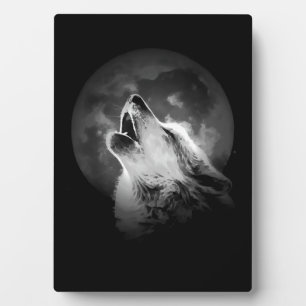Schwarz & Weiß Wolf & Mond Fotoplatte