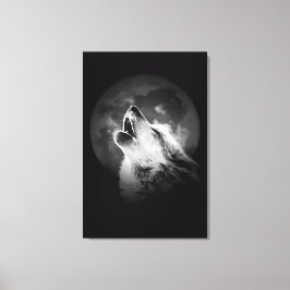 Schwarz & Weiß Wolf & Mond Leinwanddruck