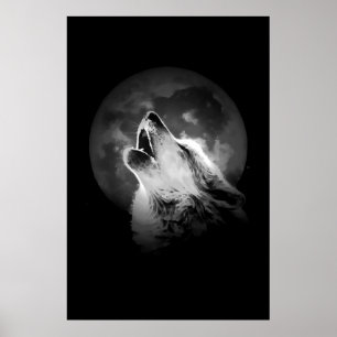 Schwarz & Weiß Wolf & Mond Poster