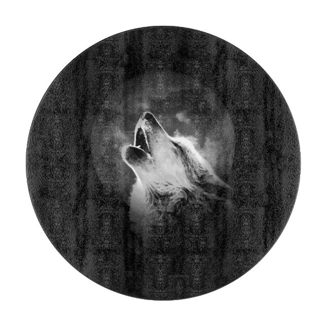 Schwarz & Weiß Wolf & Mond Schneidebrett (Vorderseite)