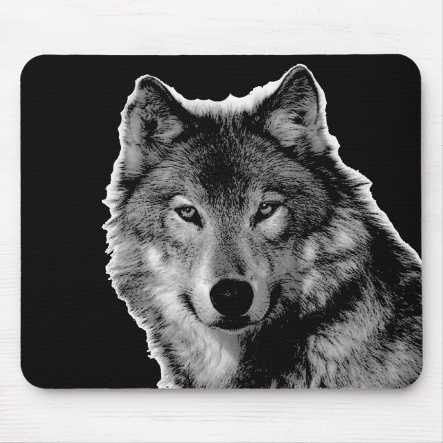 Schwarz-Weiß-Wolf Mousepad (Vorne)