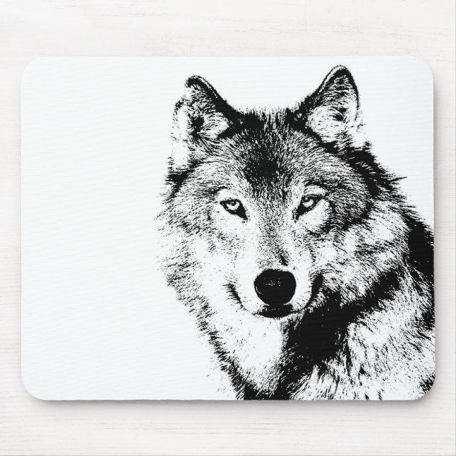 Schwarz-Weiß-Wolf Mousepad (Vorne)