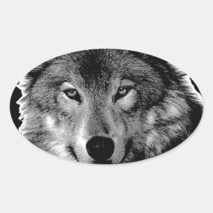 Schwarz-Weiß-Wolf Ovaler Aufkleber