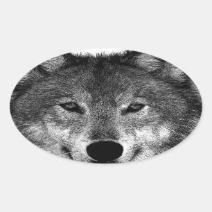 Schwarz-Weiß-Wolf Ovaler Aufkleber