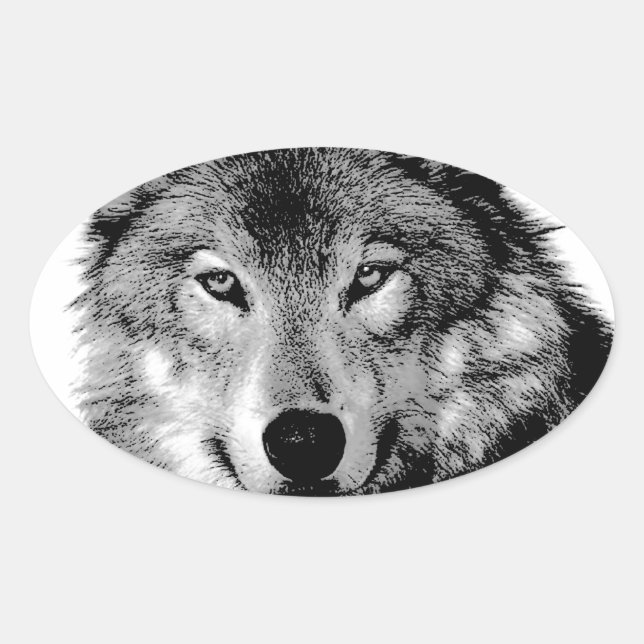 Schwarz-Weiß-Wolf Ovaler Aufkleber (Vorderseite)