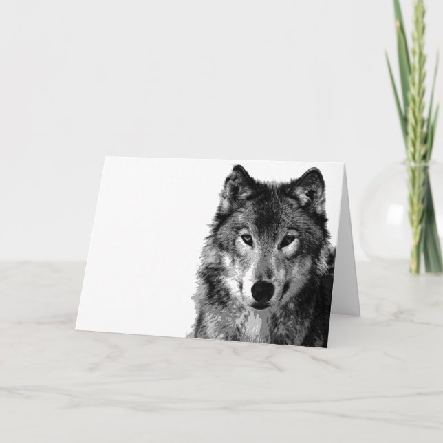 Schwarz-Weiß-Wolf-Portrait Karte (Vorderseite)