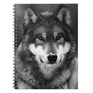 Schwarz-Weiß-Wolf-Portrait-Notebook Notizblock
