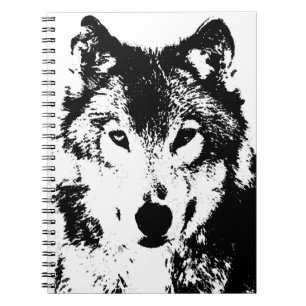 Schwarz-Weiß-Wolf-Portrait-Notebook Notizblock