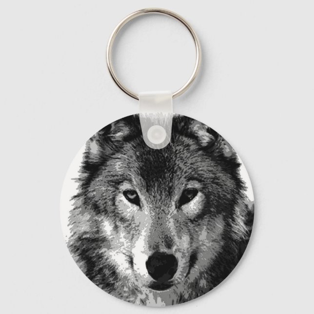 Schwarz-Weiß-Wolf-Portrait Schlüsselanhänger (Vorderseite)