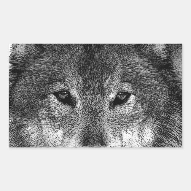 Schwarz-Weiß-Wolf Rechteckiger Aufkleber (Vorderseite)