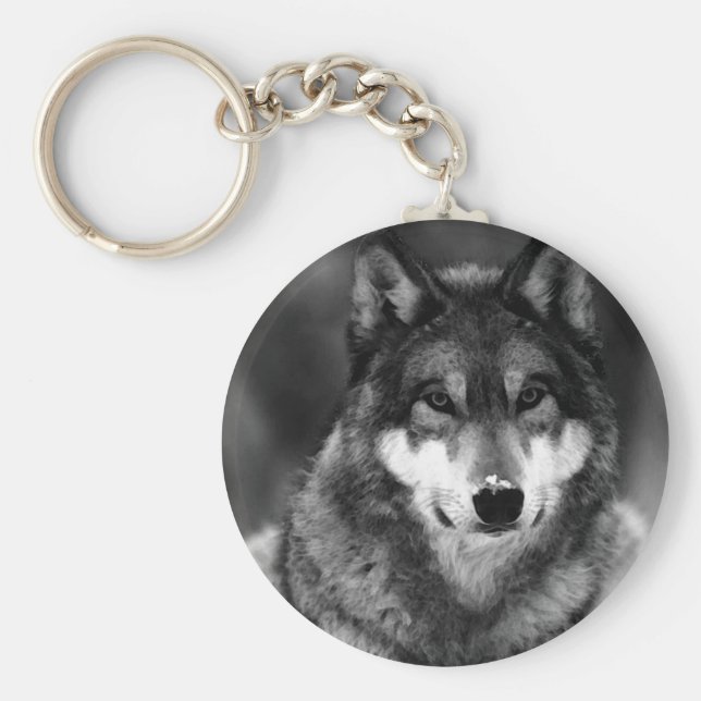 Schwarz-Weiß-Wolf Schlüsselanhänger (Vorne)